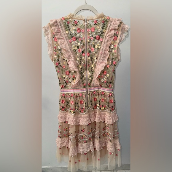 Needle & Thread Lattice Rose Mini Dress In Blush, Size‎ 4 - Picture 12 of 12
